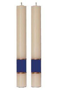 Paschal Side Candles - Dark Blue Gloria Sold As Pair-Church Life-Dadant-1-1/2" x 12"-Michigan Church Supply