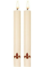 Paschal Side Candles - Red Fleur De Lis Sold As Pair-Church Life-Dadant-1-1/2" x 12"-Michigan Church Supply