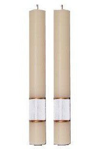 Paschal Side Candles - White Gloria Sold As Pair-Church Life-Dadant-1-1/2" x 12"-Michigan Church Supply