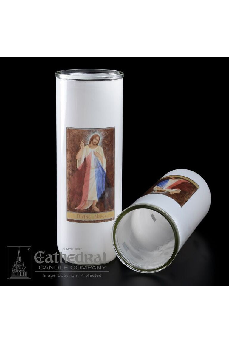 Patron Saint Glass 5/6/7 Day Globes - Divine Mercy - GG2310-Church Life-Cathedral Candle-Michigan Church Supply