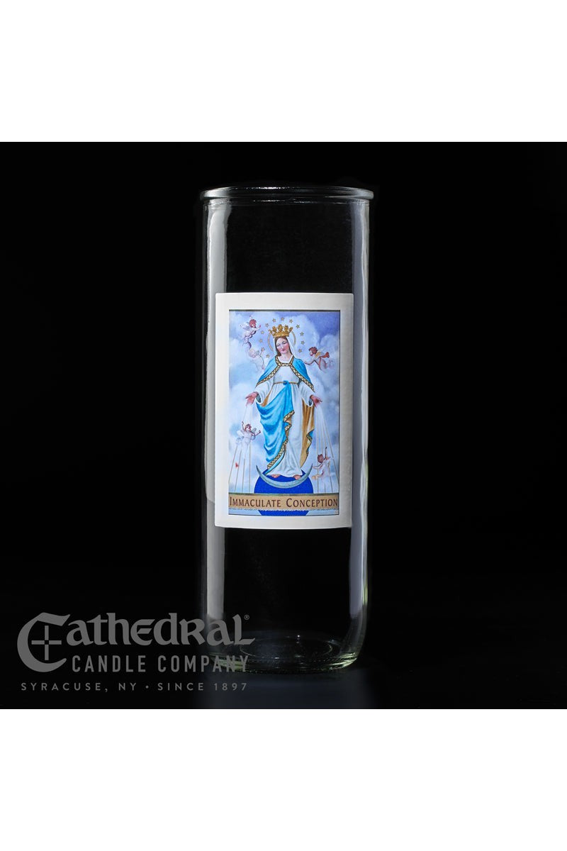 Patron Saint Glass 5/6/7 Day Globes - Immaculate Conception - GG2319-Church Life-Cathedral Candle-Michigan Church Supply