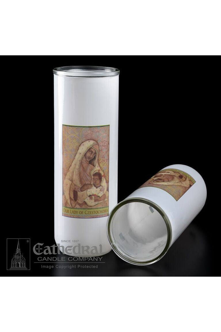 Patron Saint Glass 5/6/7 Day Globes - Our Lady of Czestochowa - GG2314-Church Life-Cathedral Candle-Michigan Church Supply