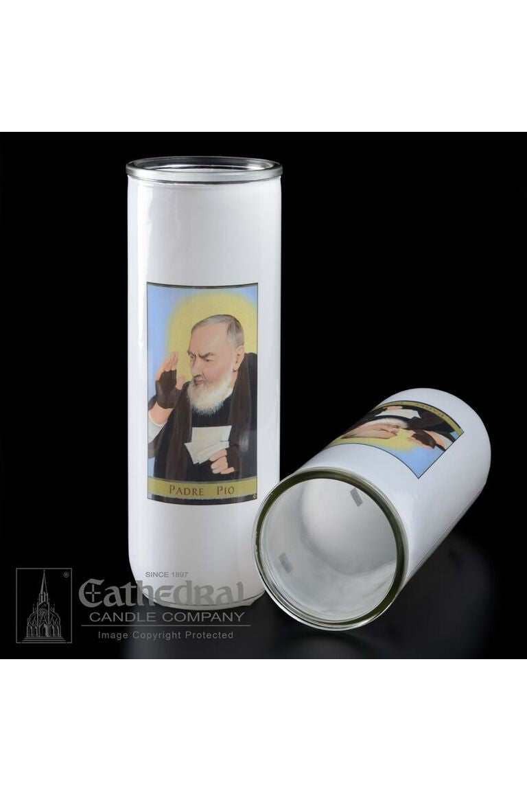 Patron Saint Glass 5/6/7 Day Globes - Padre Pio - GG2312-Church Life-Cathedral Candle-Michigan Church Supply