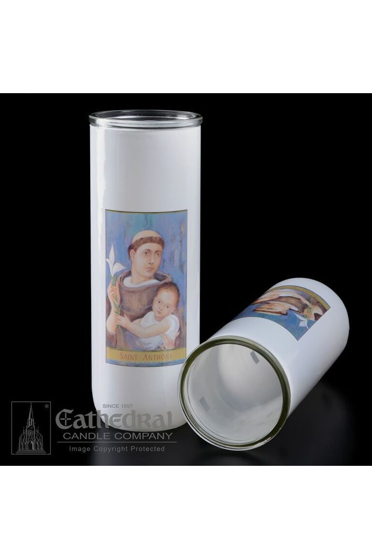 Patron Saint Glass 5/6/7 Day Globes - St. Anthony - GG2307-Church Life-Cathedral Candle-Michigan Church Supply