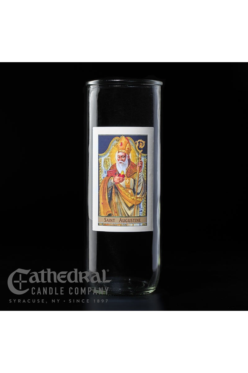 Patron Saint Glass 5/6/7 Day Globes - St. Augustine-Church Life-Cathedral Candle-Michigan Church Supply