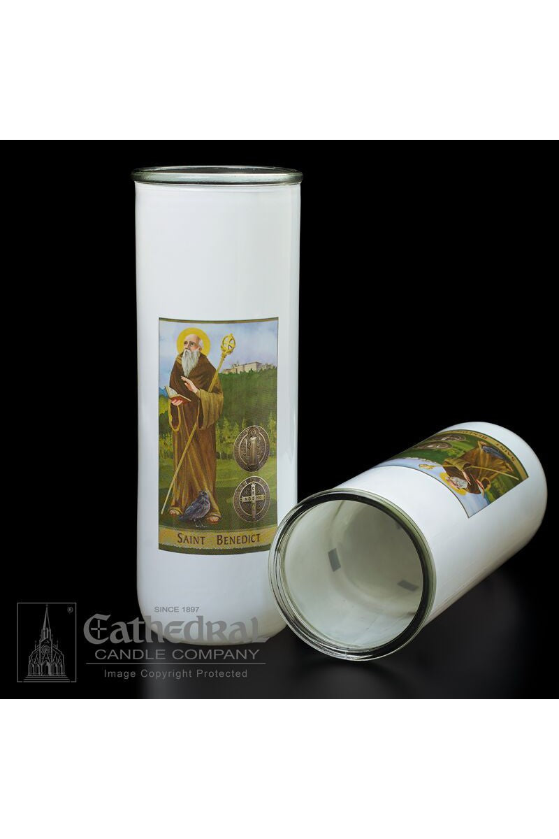 Patron Saint Glass 5/6/7 Day Globes - St. Benedict - GG2318-Church Life-Cathedral Candle-Michigan Church Supply