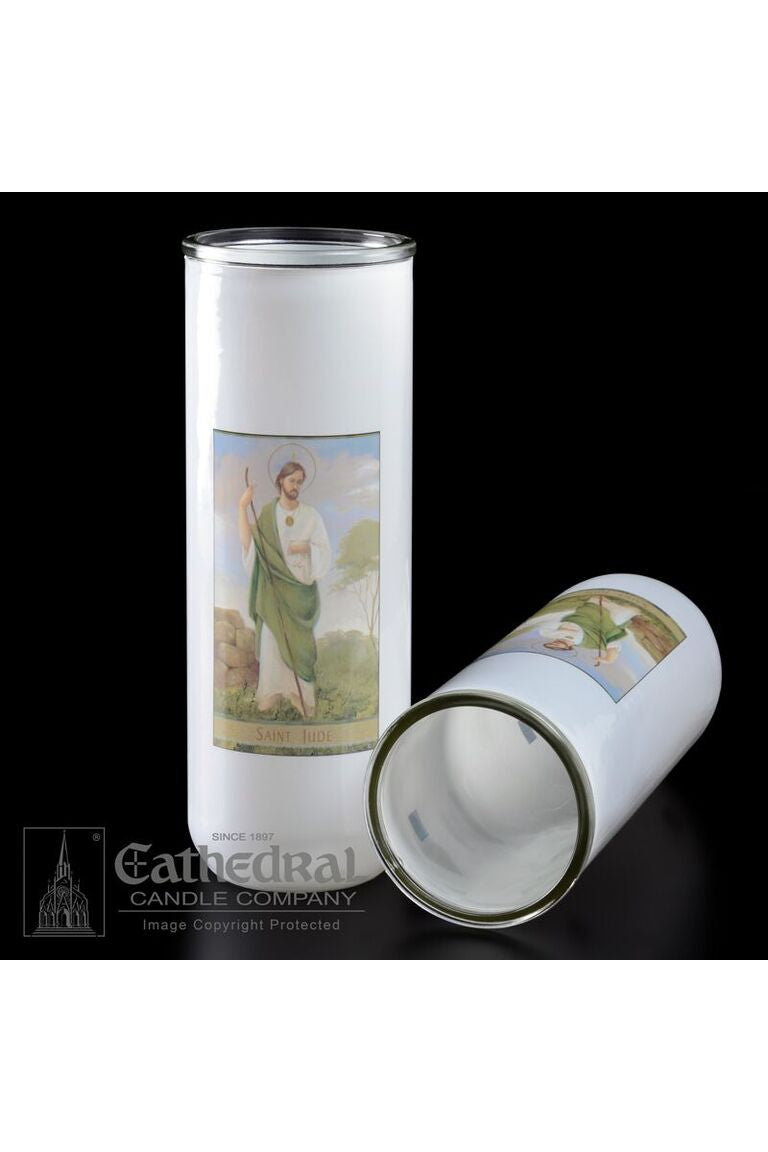 Patron Saint Glass 5/6/7 Day Globes - St. Jude-Church Life-Cathedral Candle-Michigan Church Supply