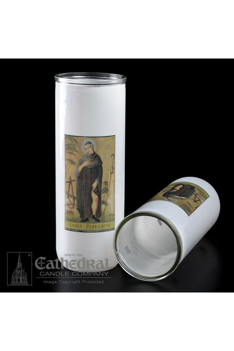 Patron Saint Glass 5/6/7 Day Globes - St. Peregrine-Church Life-Cathedral Candle-Michigan Church Supply