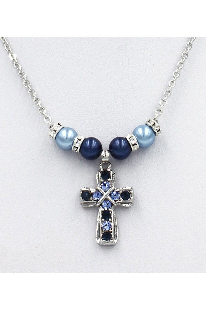 Pearl Necklace with Jeweled Cross - HXN5635MB-Inspirational Gifts-Devon-Michigan Church Supply