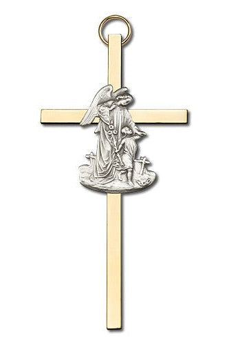 Personalize Guardian Angel Two-tone Brass Cross - FN4825S/G-Inspirational Gifts-Bliss Mfg-Michigan Church Supply