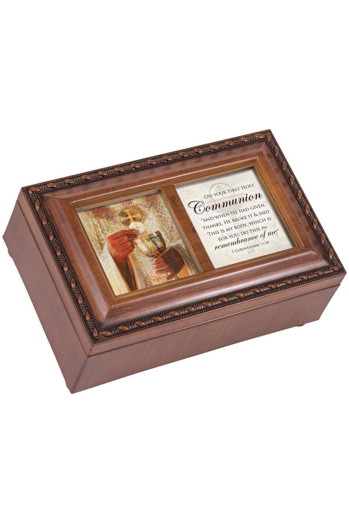 Petite Wood Grain Music Box First Holy Communion - GPPM5716S-Inspirational Gifts-Cottage Garden-Michigan Church Supply