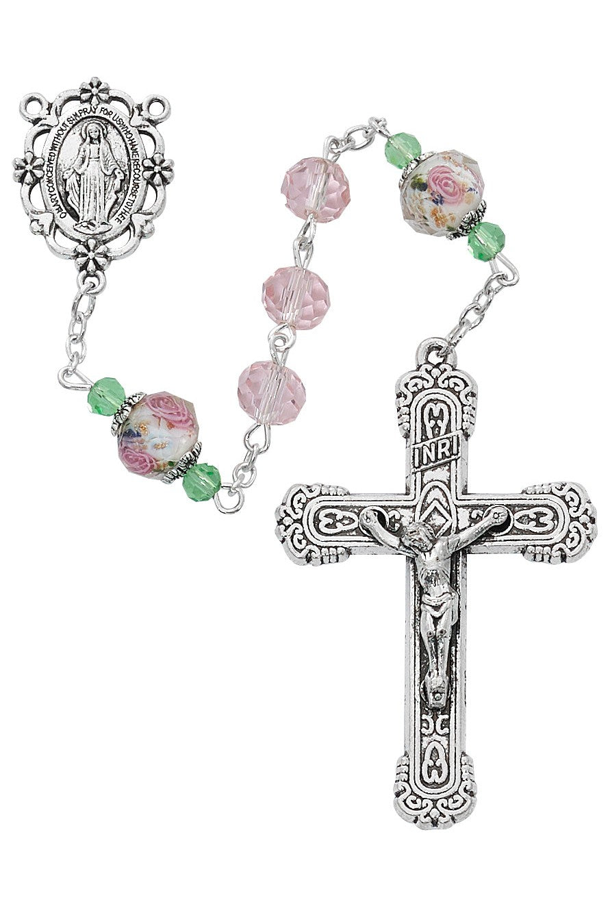 Pink Crystal Flower Rosary - UZR873F-Inspirational Gifts-McVan-Michigan Church Supply