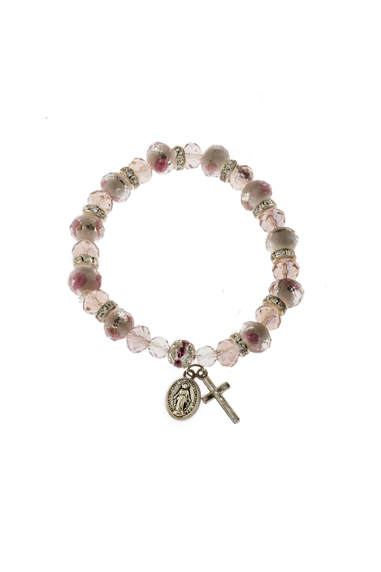 Pink Floral Rosary Bracelet - LA48828-Inspirational Gifts-RELIGIOUS ART INC-Michigan Church Supply