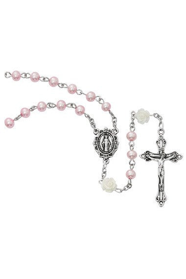 Pink Pearl Rosary - UZR797G-Inspirational Gifts-McVan-Michigan Church Supply