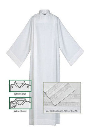 Priest Alb, Front Wrap- Style UT423 / UT424-Church Life-Abbey Brand-Extra Small-Abbey Weave (Velcro)-With Lace Insert-Michigan Church Supply