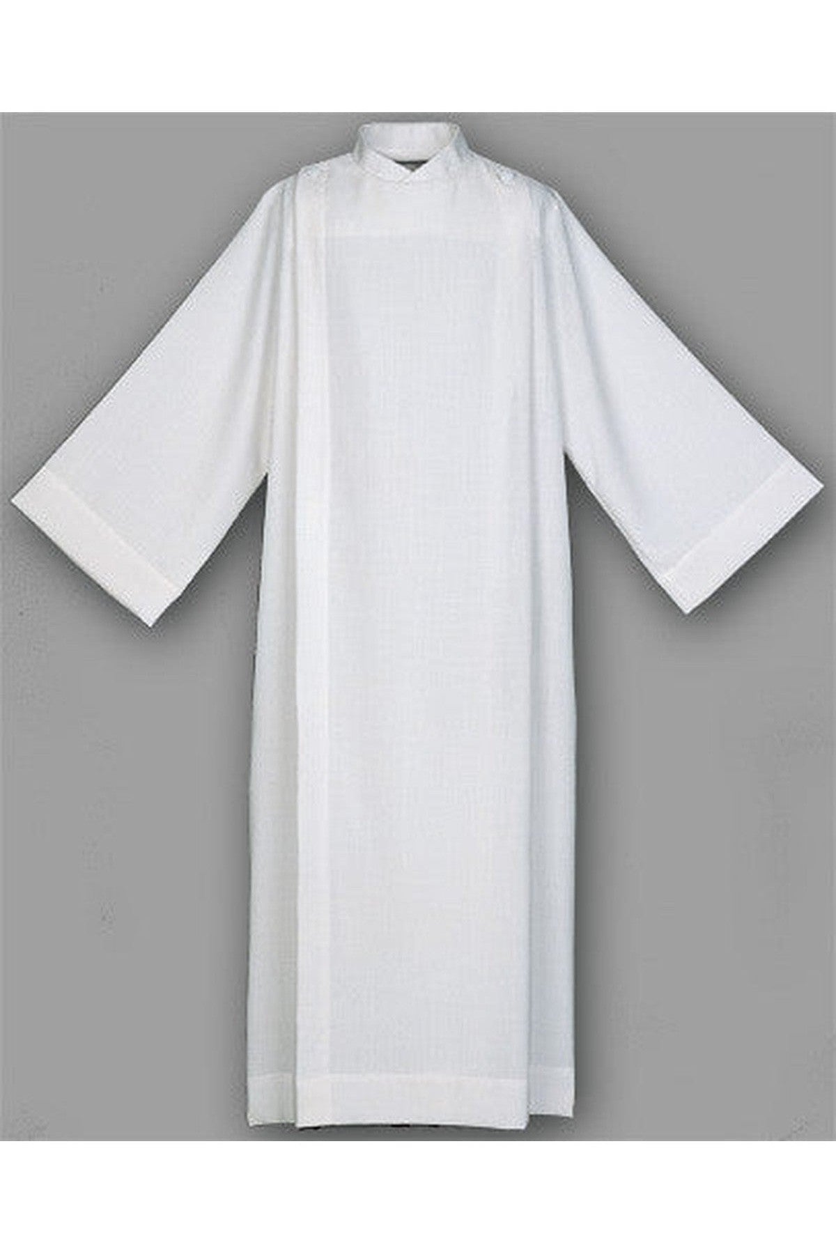 Priest Alb, Front Wrap- Style UT433 / UT434-Church Life-Abbey Brand-Extra Small-White- 65% Polyester/ 35% Cotton (Velcro)-None-Michigan Church Supply