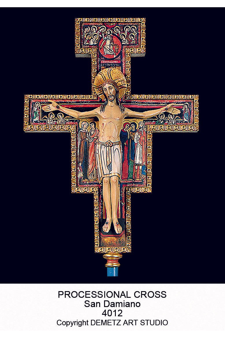 Processional Cross - San Damiano - HD4012-Church Life-Demetz-Cross-Michigan Church Supply