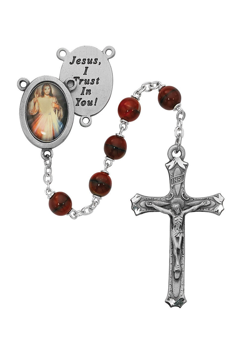 Red Divine Mercy Rosary - UZR218DF-Inspirational Gifts-McVan-Michigan Church Supply