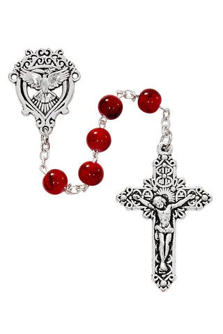 Red Marble Holy Spirit Rosary - UZP270R-Inspirational Gifts-McVan-Michigan Church Supply