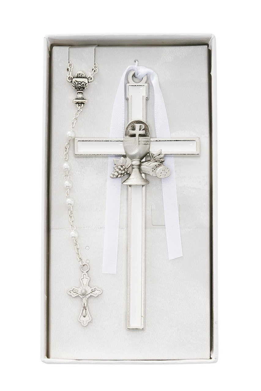 Rosary and Cross Gift Set - White - UZCBS1-Inspirational Gifts-McVan-Michigan Church Supply