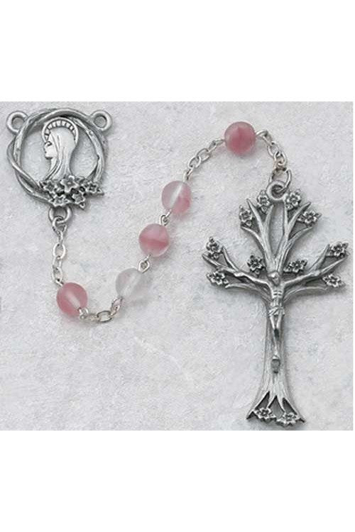 Rose Glass Dofwood Rosary - UZ995DF-Inspirational Gifts-McVan-Michigan Church Supply