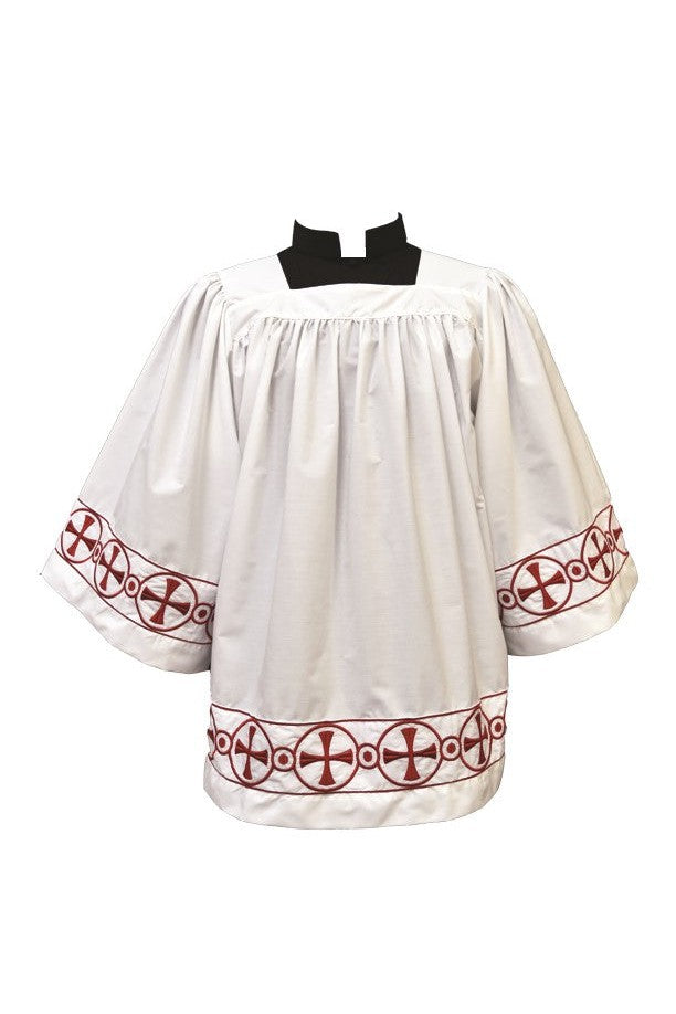 SL376 Priest Surplice with Banding-Church Life-Beau Veste-X-Small-Red - SL376R-Michigan Church Supply