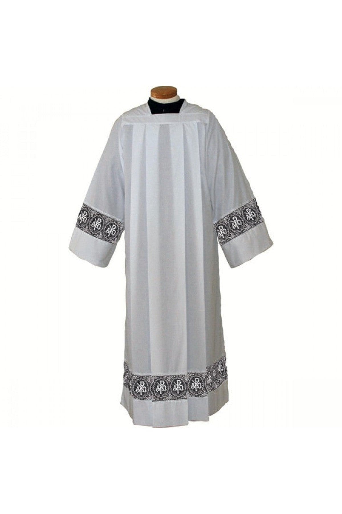 SL4215B Kodel/Cotton Surplice Alb with Alpha Omega Lace-Church Life-Beau Veste-X-Small-Michigan Church Supply