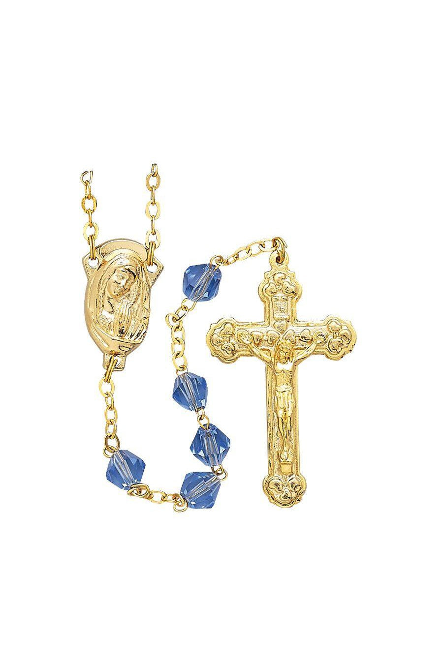 Sapphire with Gold Chain Rosary-WOSR3972SAJC-Inspirational Gifts-Singer-Michigan Church Supply