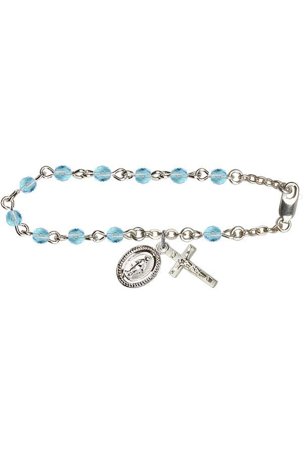 Silver Finish Youth Aqua Miraculous Medal Bracelet - FNRB0034AQSW-Jewelry/Inspirational Gifts-Bliss Mfg-Michigan Church Supply