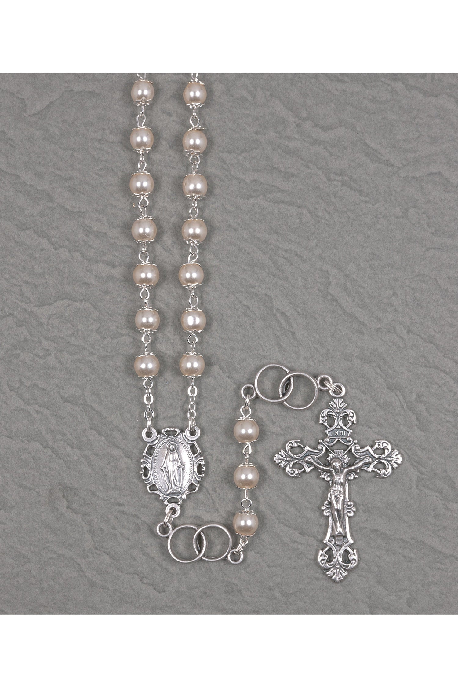 Silver Pearl Wedding Rosary - UL4850115-Inspirational Gifts-Malhame-Michigan Church Supply