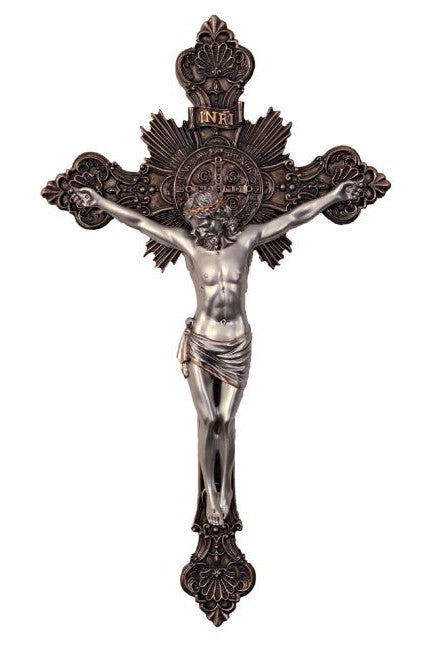 St Benedict Crucifix 19" two-tone - ZWSR77673BS-Inspirational Gifts-Goldscheider of Vienna-Michigan Church Supply