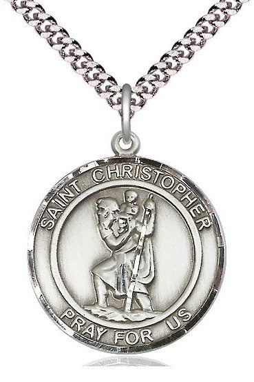 St Christopher Round Medal - FN7022R-Jewelry-Bliss Mfg-Sterling Silver-Michigan Church Supply