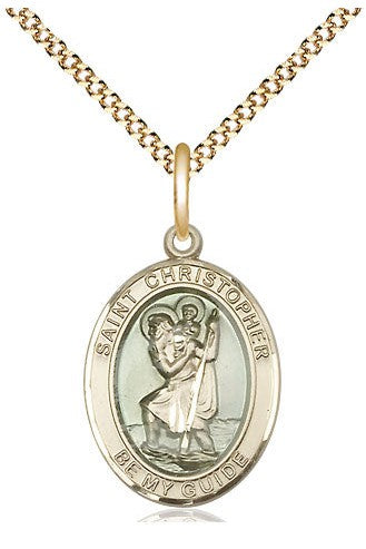 St Christopher medal with blue epoxy - FN8022E-Jewelry-Bliss Mfg-Gold Filled-Michigan Church Supply