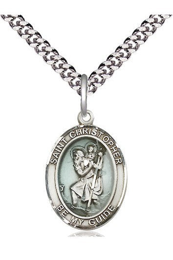 St Christopher medal with blue epoxy - FN8022E-Jewelry-Bliss Mfg-Sterling Silver-Michigan Church Supply