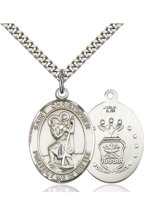 St Christopher/Air Force - FN1177-1-Jewelry-Bliss Mfg-Sterling Silver-Michigan Church Supply