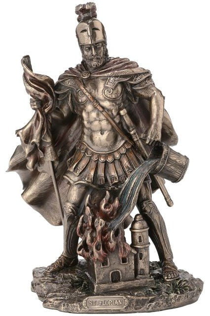 St Florian 9" bronze - ZWSR77624-Inspirational Gifts-Goldscheider of Vienna-Michigan Church Supply