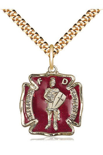 St Florian red enamel medal - FN0070E-Jewelry-Bliss Mfg-Gold Filled-Michigan Church Supply