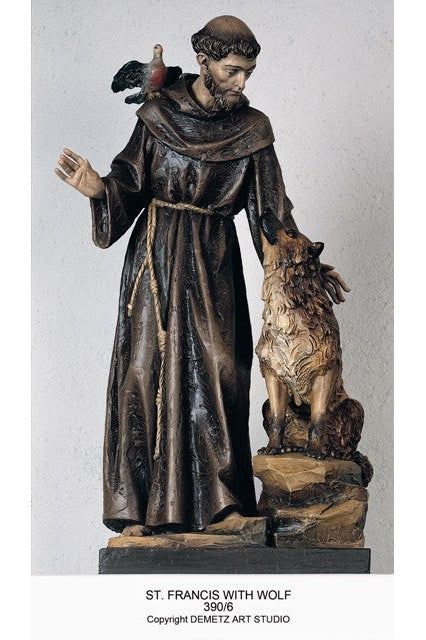 St Francis of Assisi with Wolf - HD3906-Church Life-Demetz-Fiberglass 48"-Michigan Church Supply