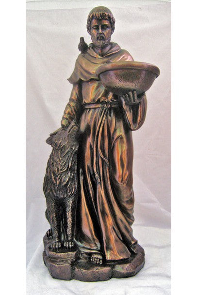 St Francis with Wolf Bird Bath/Feeder - ZWSRAFRAN20-Church Life-Goldscheider of Vienna-Michigan Church Supply