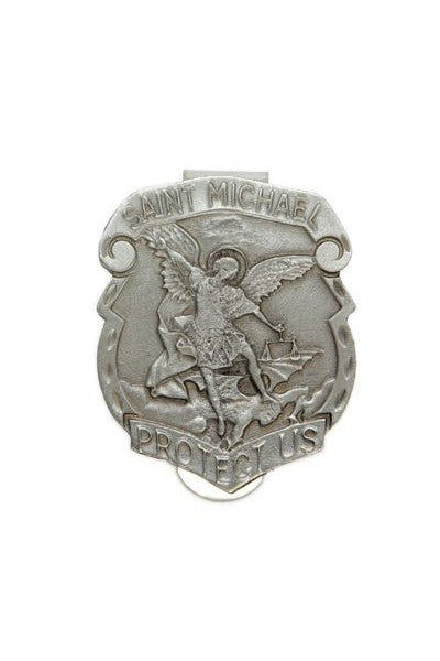 St Michael Pewter Shield Visor Clip - WOSA2844-Inspirational Gifts-Singer-Michigan Church Supply