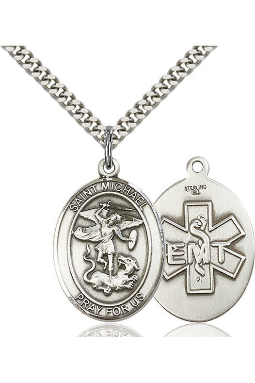 St Michael/EMT Medal - FN7076-10-Jewelry-Bliss Mfg-Sterling Silver-Michigan Church Supply