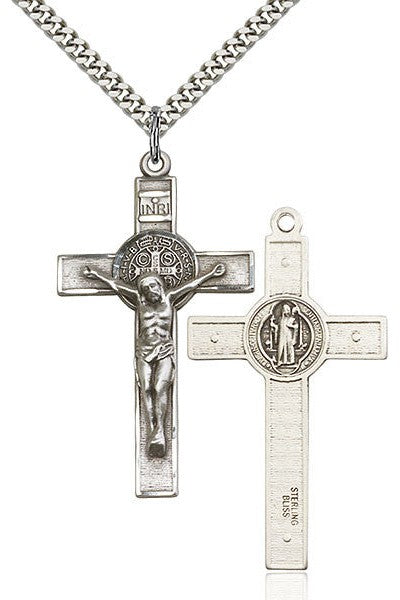 St. Benedict Crucifix Medal - FN0645-Jewelry-Bliss Mfg-Sterling Silver-Michigan Church Supply