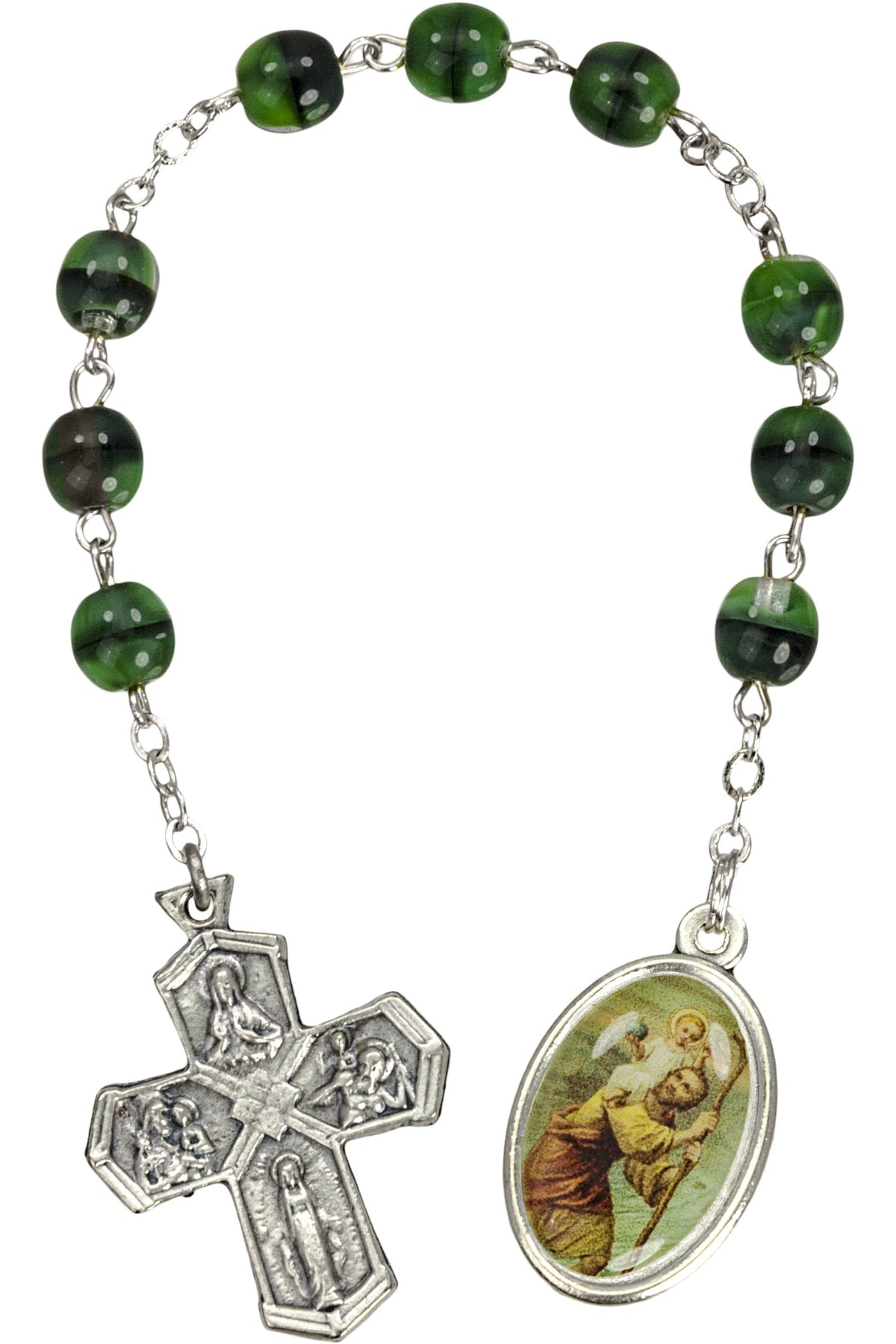 St. Christopher Green Glass Deluxe Chaplet - TA1621-Inspirational Gifts-Hirten-Michigan Church Supply