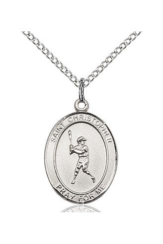 St. Christopher/Baseball Medal - FN8150-Jewelry-Bliss Mfg-Sterling Silver-Michigan Church Supply