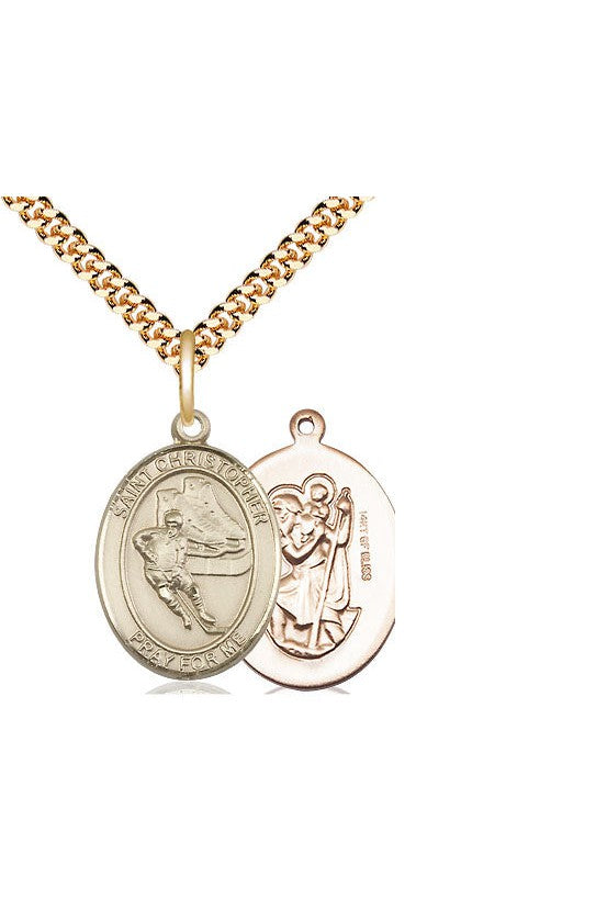 St. Christopher/Hockey Medal - FN8504-Jewelry-Bliss Mfg-Gold Filled-Michigan Church Supply