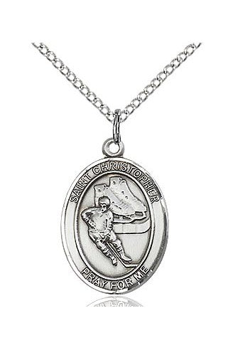 St. Christopher/Hockey Medal - FN8504-Jewelry-Bliss Mfg-Sterling Silver-Michigan Church Supply