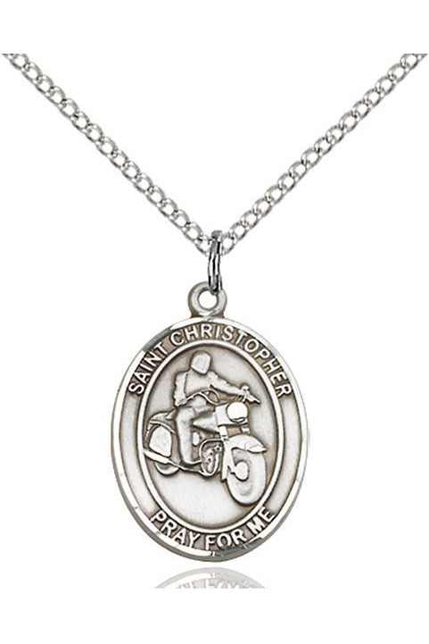 St. Christopher/Motorcycle Medal - FN8185-Jewelry-Bliss Mfg-Sterling Silver-Michigan Church Supply