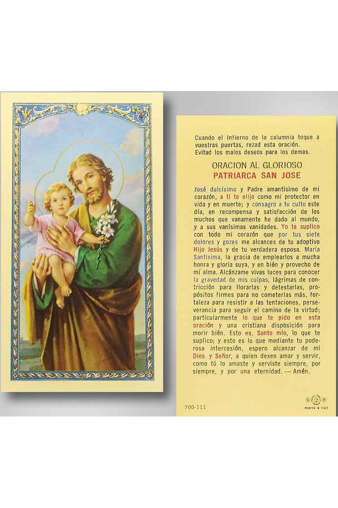 St. Joseph Oracion Al Glorioso Patriarca San Jose- TA700111 - Spanish-Inspirational Gifts-Hirten-Michigan Church Supply