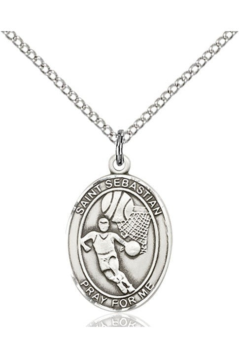 St. Sebastian / Basketball Medal - FN8602-Jewelry-Bliss Mfg-Sterling Silver-Michigan Church Supply