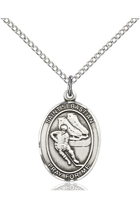 St. Sebastian / Hockey Medal - FN8604-Jewelry-Bliss Mfg-Sterling Silver-Michigan Church Supply